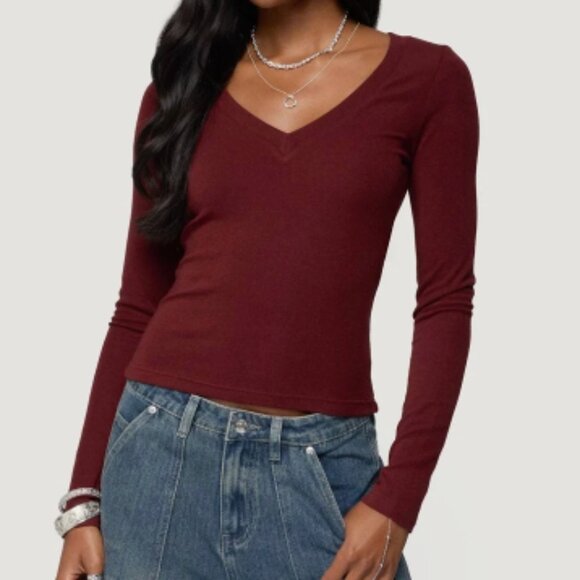 Edikted Sweaters - Edikted Burgundy Long Sleeve